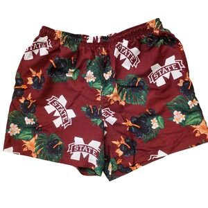 Mississippi State Bulldogs Floral Swim Trunks Maroon Hawaiian Shorts Men's‎ L